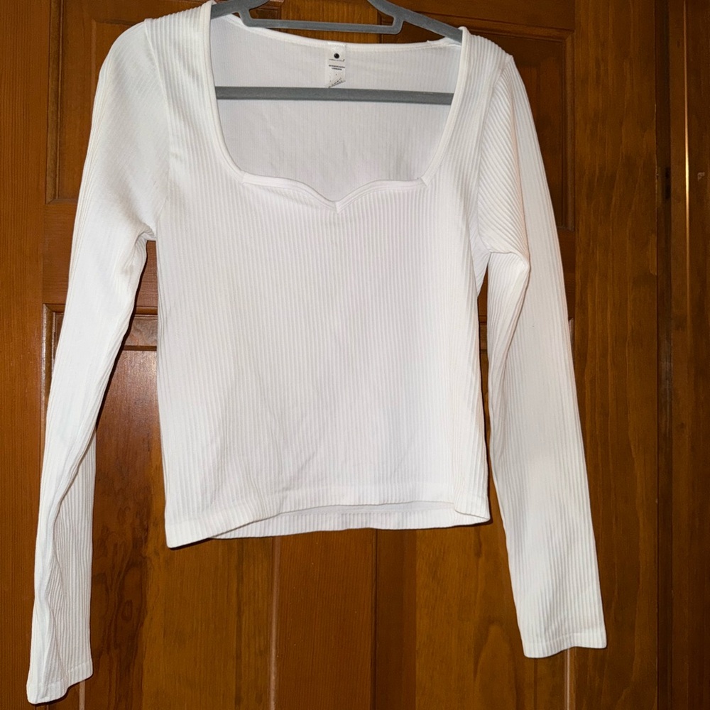 White Ribbed Long Sleeve Top